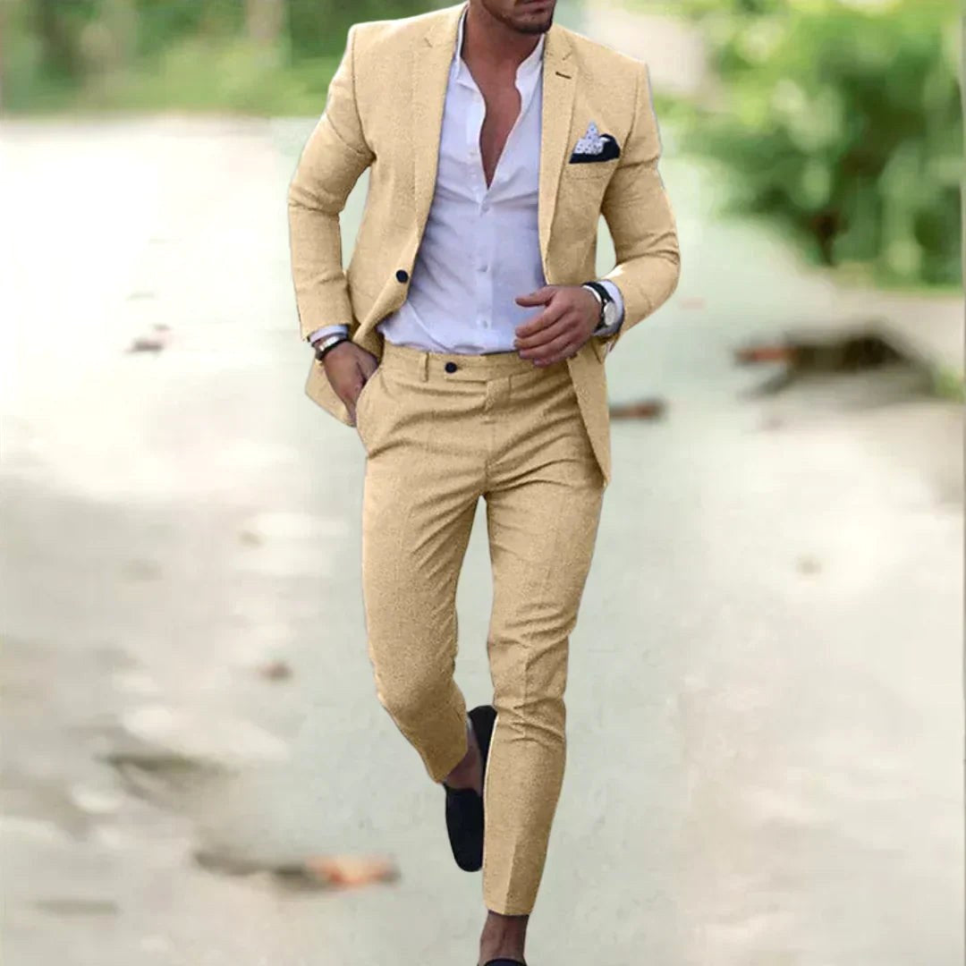 Jakub | Dwuczęściowy lniany garnitur męski slim fit, elegancki garnitur | Rokishi