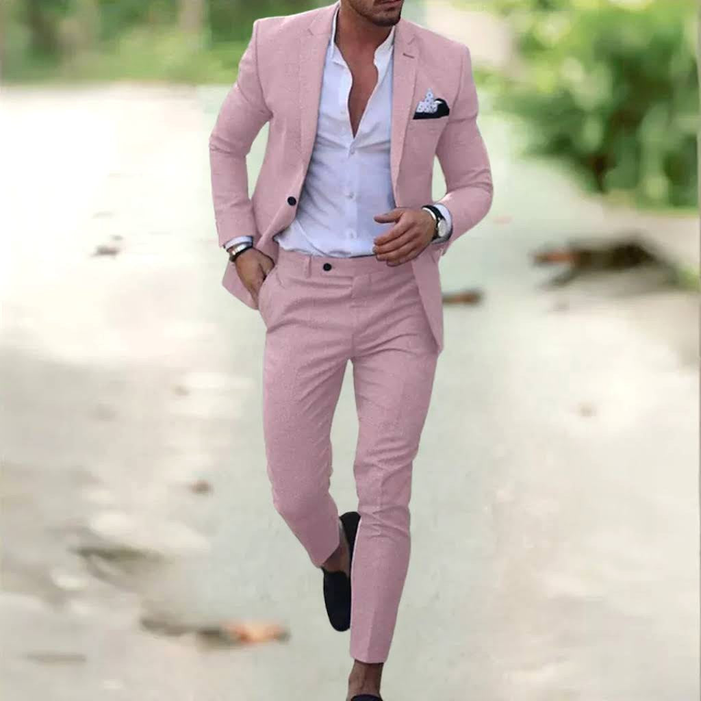Jakub | Dwuczęściowy lniany garnitur męski slim fit, elegancki garnitur | Rokishi