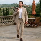 Jakub | Dwuczęściowy lniany garnitur męski slim fit, elegancki garnitur | Rokishi