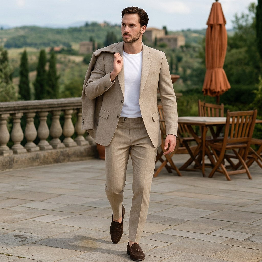 Jakub | Dwuczęściowy lniany garnitur męski slim fit, elegancki garnitur | Rokishi