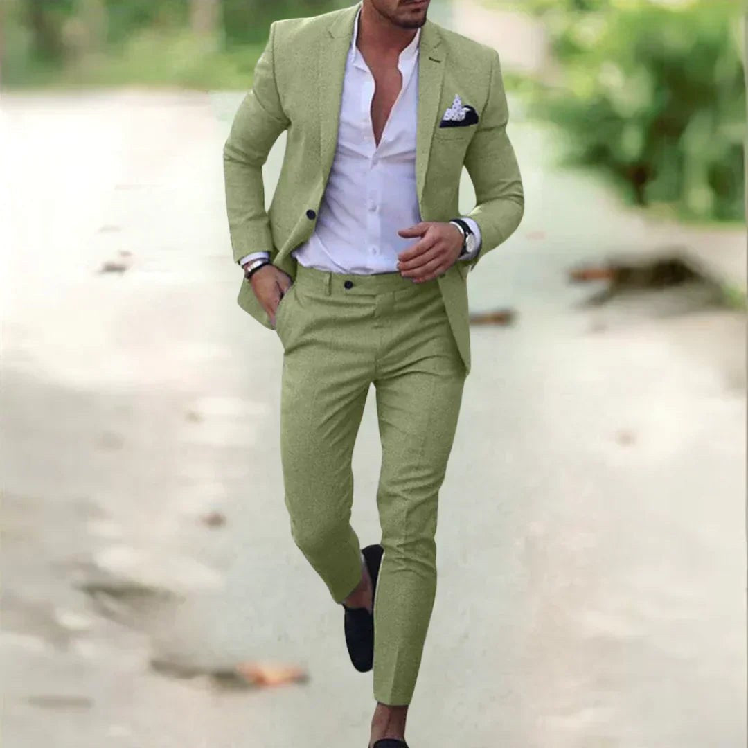 Jakub | Dwuczęściowy lniany garnitur męski slim fit, elegancki garnitur | Rokishi