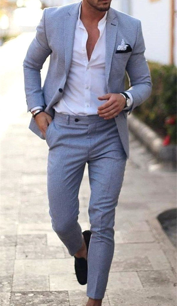 Jakub | Dwuczęściowy lniany garnitur męski slim fit, elegancki garnitur | Rokishi