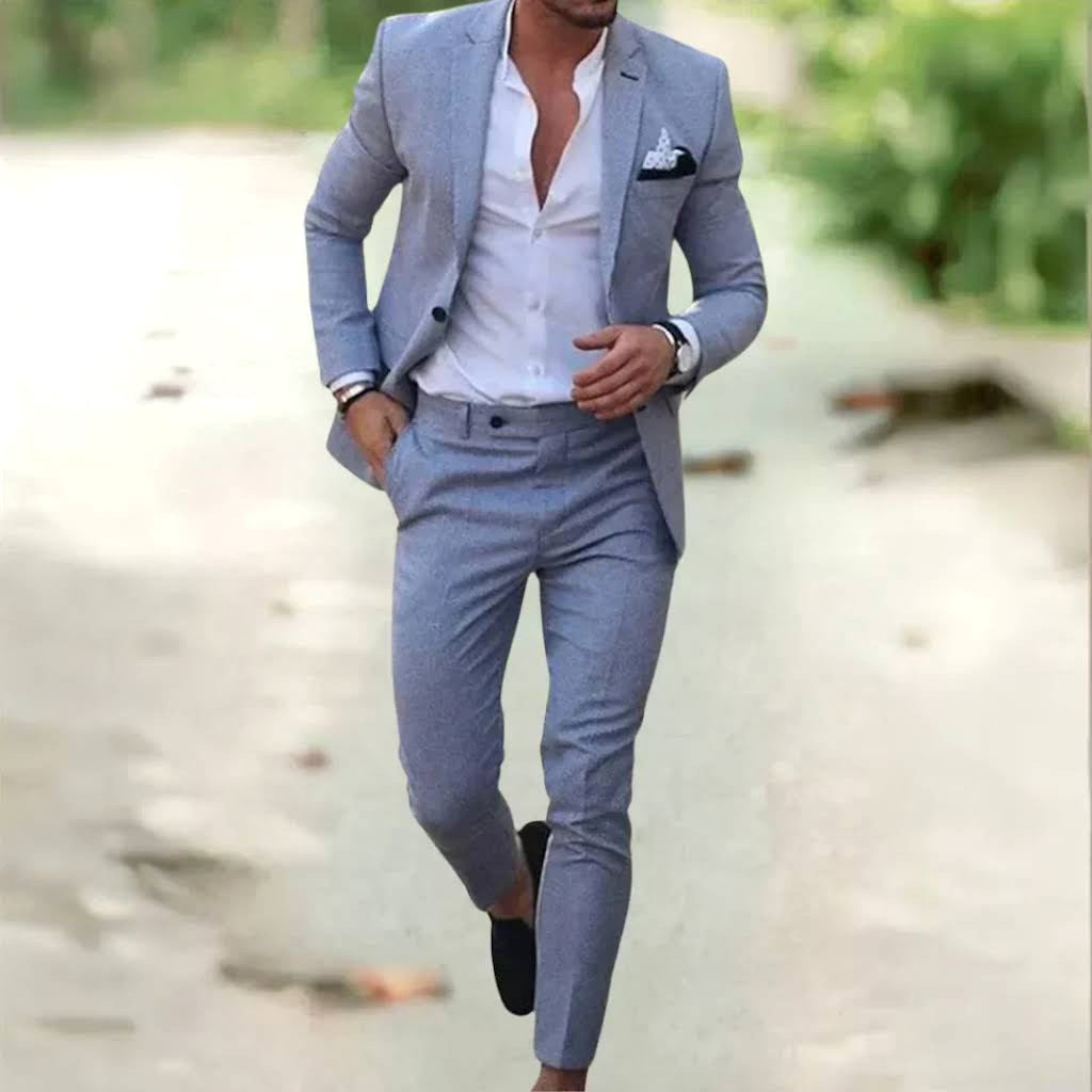 Jakub | Dwuczęściowy lniany garnitur męski slim fit, elegancki garnitur | Rokishi