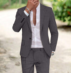 Jakub | Dwuczęściowy lniany garnitur męski slim fit, elegancki garnitur | Rokishi
