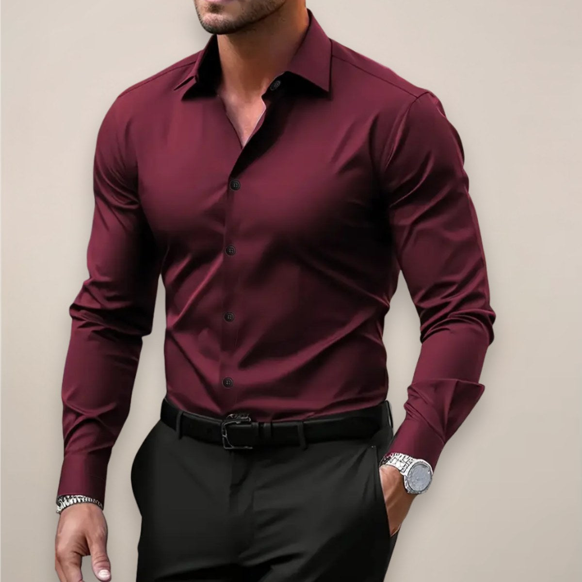 James | Męska elegancka koszula z długim rękawem, dopasowana koszula biznesowa | Rokishi | Ciemny szary
