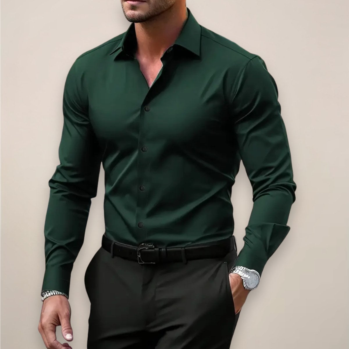 James | Męska elegancka koszula z długim rękawem, dopasowana koszula biznesowa | Rokishi | Ciemny szary