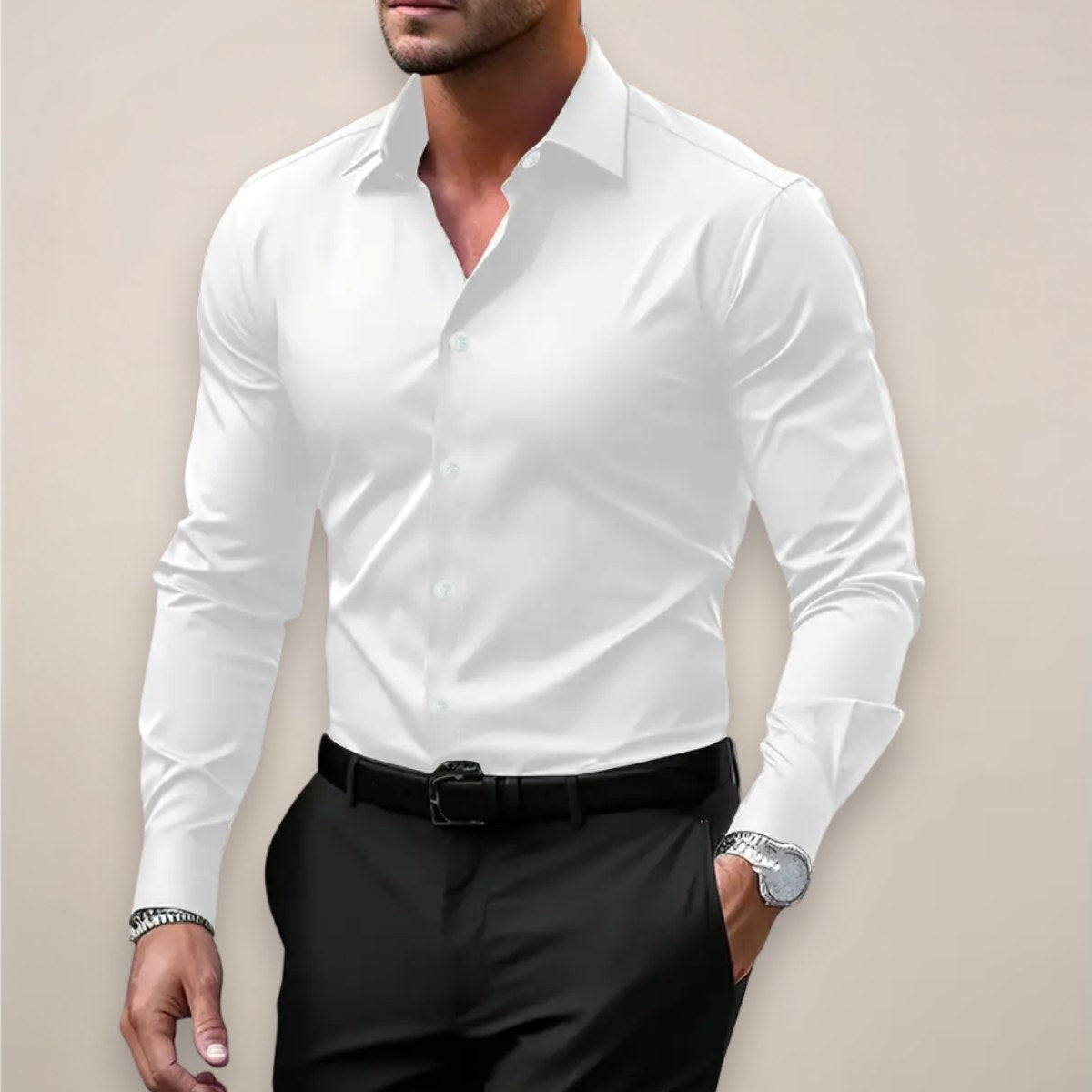 James | Męska elegancka koszula z długim rękawem, dopasowana koszula biznesowa | Rokishi | Ciemny szary