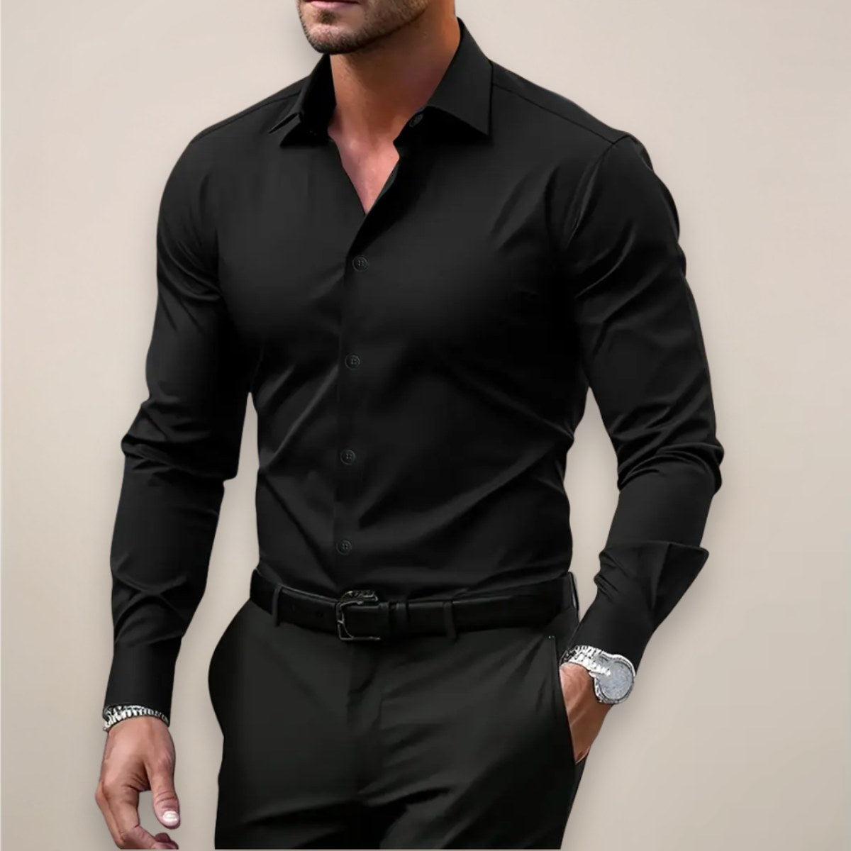James | Męska elegancka koszula z długim rękawem, dopasowana koszula biznesowa | Rokishi | Ciemny szary