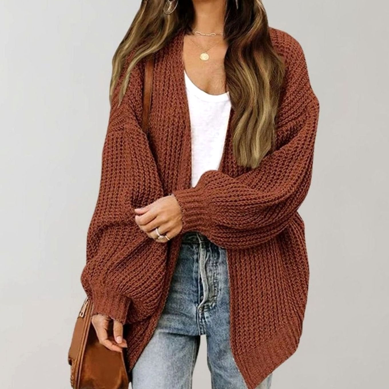 Johanna | Damski oversize'owy kardigan z otwartym przodem, luźny kardigan narzutkowy | Rokishi | Czarny