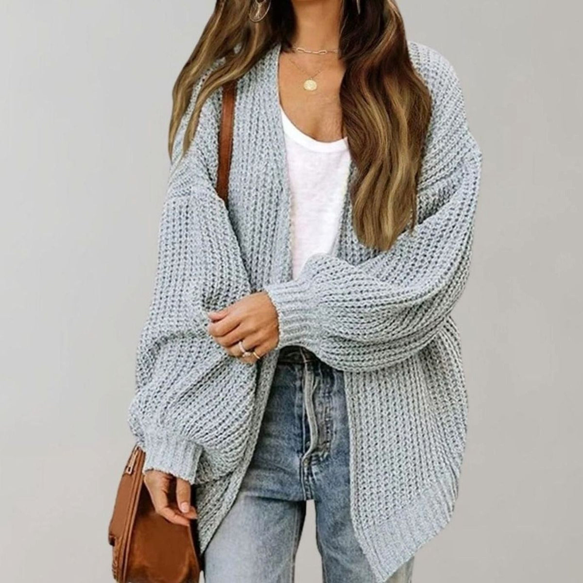 Johanna | Damski oversize'owy kardigan z otwartym przodem, luźny kardigan narzutkowy | Rokishi | Czarny