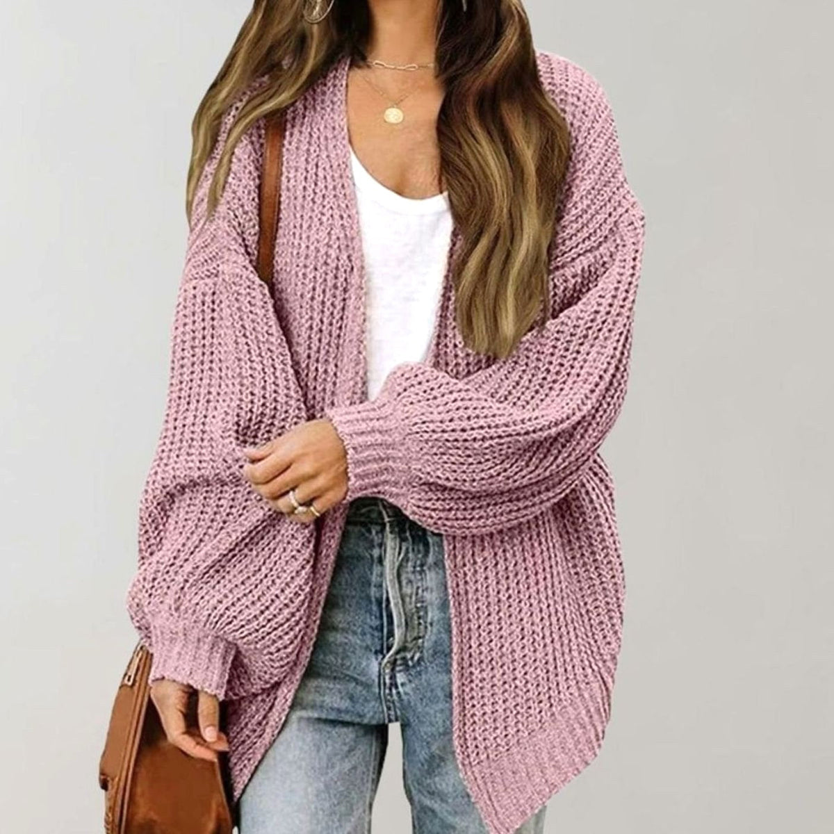 Johanna | Damski oversize'owy kardigan z otwartym przodem, luźny kardigan narzutkowy | Rokishi | Czarny