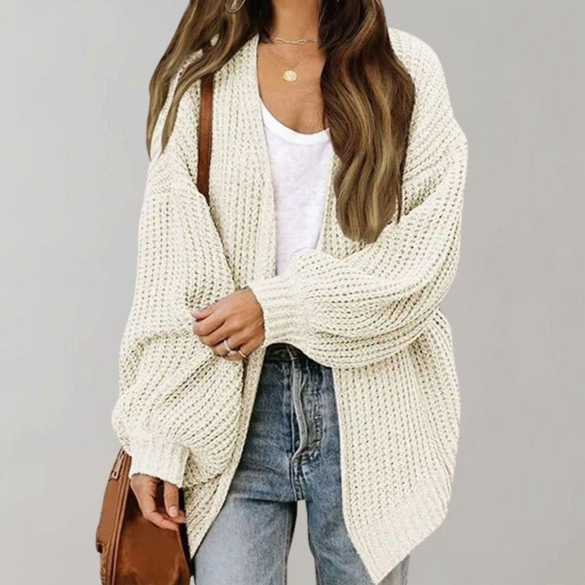 Johanna | Damski oversize'owy kardigan z otwartym przodem, luźny kardigan narzutkowy | Rokishi | Czarny