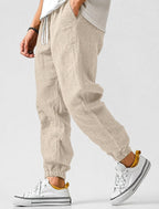 Jonas | Męskie spodnie jogger ze ściągaczem, letnie spodnie o kroju tapered | Rokishi | Khaki