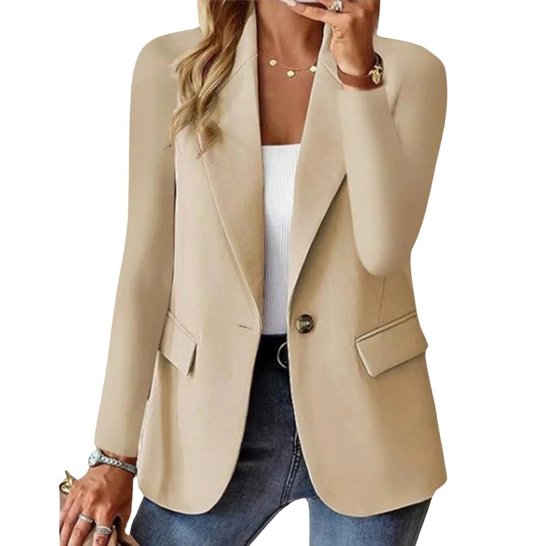 Josephine | Damski blazer z długim rękawem, elegancki żakiet z kołnierzem z klapami | Rokishi | Beżowy