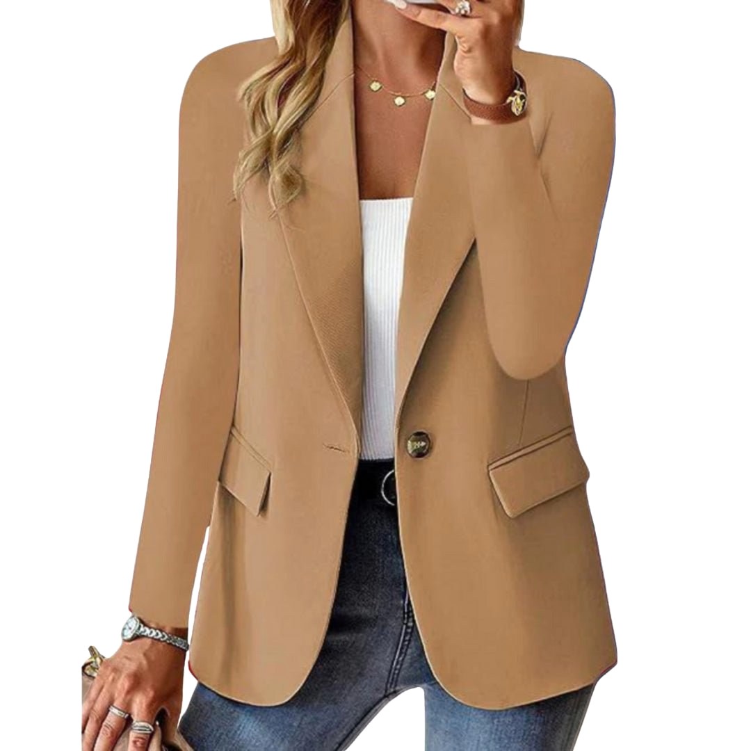 Josephine | Damski blazer z długim rękawem, elegancki żakiet z kołnierzem z klapami | Rokishi | Beżowy