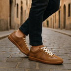 Julian | Męskie buty sznurowane z antypoślizgową podeszwą, klasyczne sneakersy sznurowane | Rokishi | Brązowy