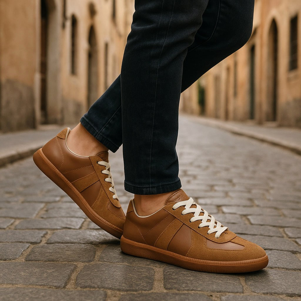 Julian | Męskie buty sznurowane z antypoślizgową podeszwą, klasyczne sneakersy sznurowane | Rokishi | Brązowy