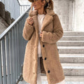 Juliette | Damski oversize'owy długi płaszcz teddy, jesienny płaszcz o miękkiej fakturze | Rokishi | Beżowy