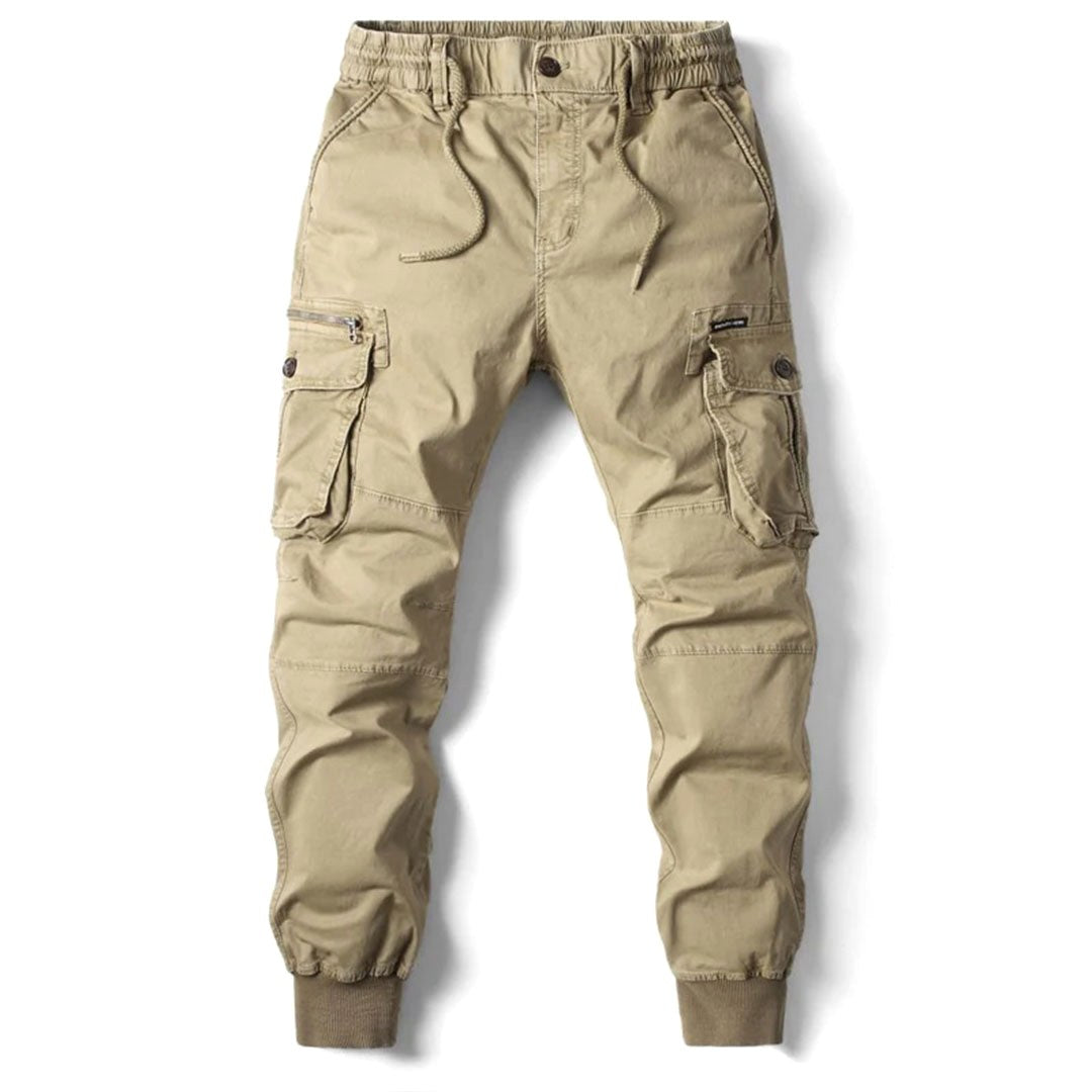 Leo | Męskie spodnie cargo typu utility ze stretchem, funkcjonalne spodnie z kieszeniami | Rokishi | Khaki