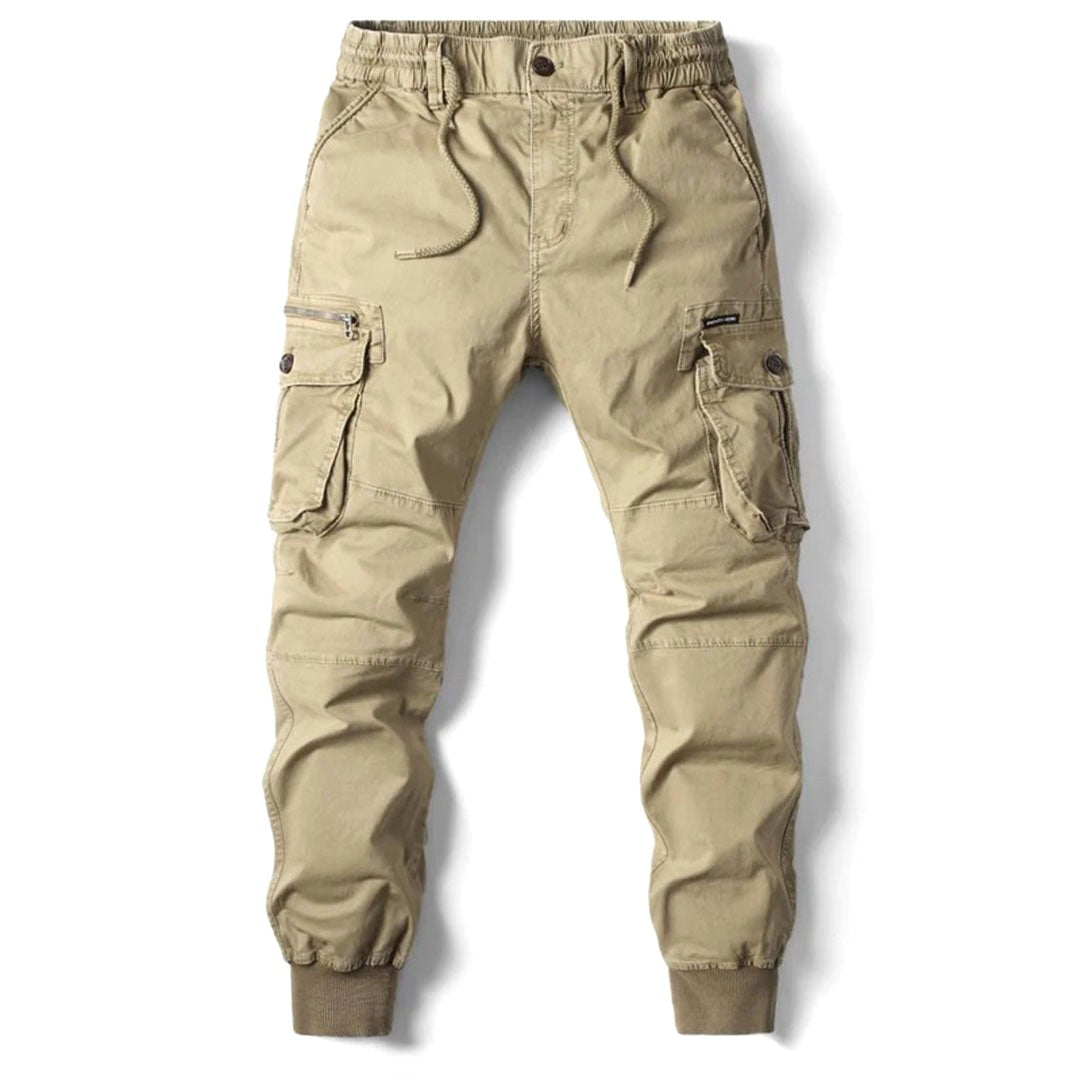 Leo | Męskie spodnie cargo typu utility ze stretchem, funkcjonalne spodnie z kieszeniami | Rokishi | Khaki