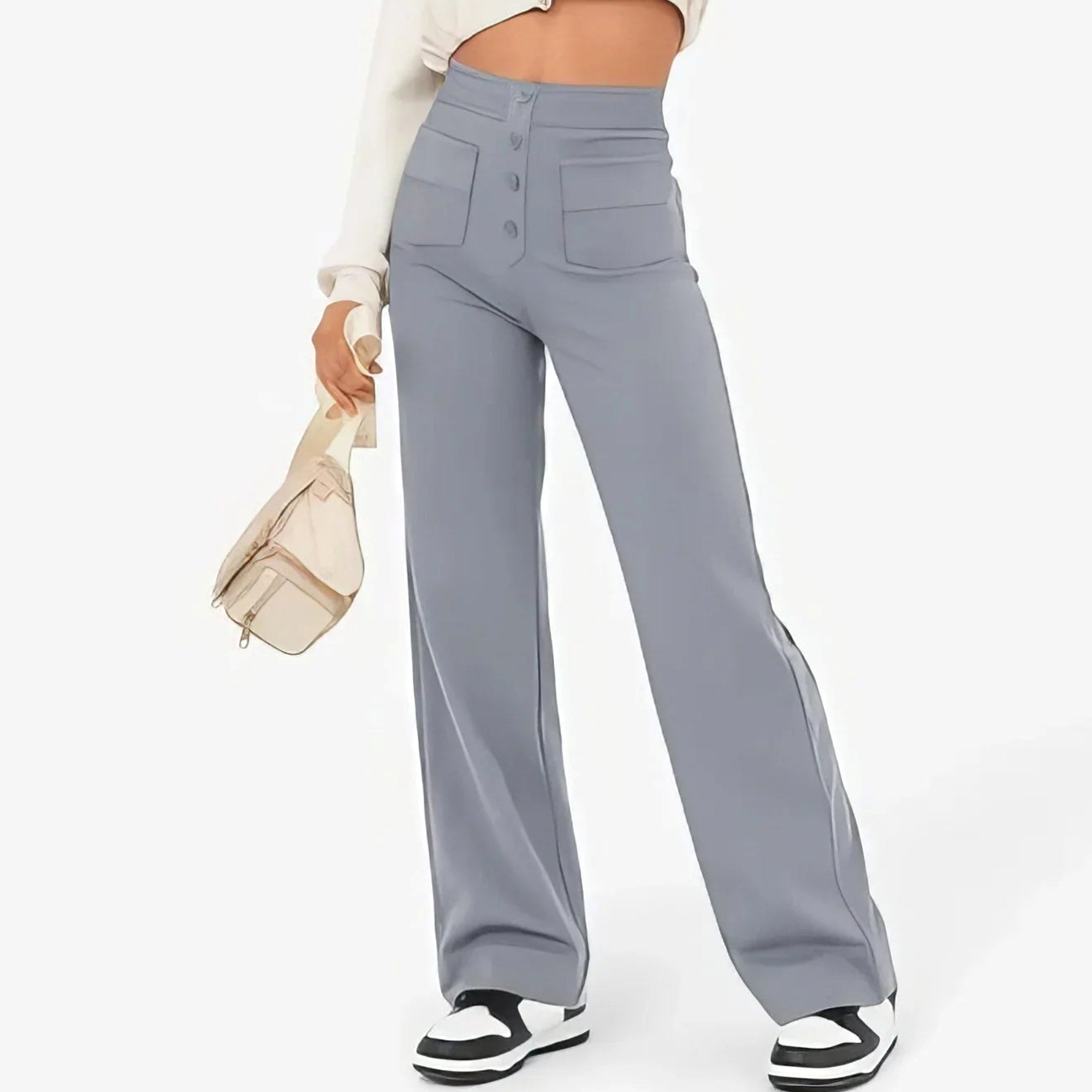 Lottie | Damskie spodnie stretch z wysokim stanem, wygodne spodnie codzienne | Rokishi | Zielony