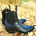 Lucas | Męskie kowbojki w stylu vintage z haftem, buty westernowe | Rokishi | Czarny