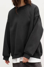 Lucienne | Damska oversize'owa bluza z okrągłym dekoltem, luźny sweter | Rokishi | Ciemna zieleń