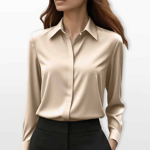 Amelia | Satynowa koszula damska, elegancka bluzka do biura | Rokishi