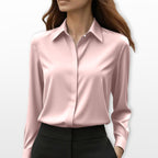 Amelia | Satynowa koszula damska, elegancka bluzka do biura | Rokishi