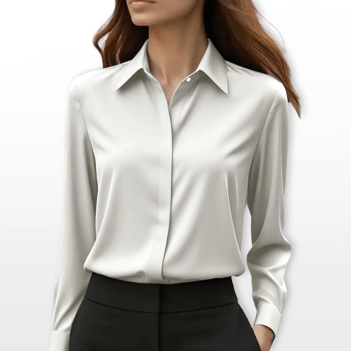 Amelia | Satynowa koszula damska, elegancka bluzka do biura | Rokishi