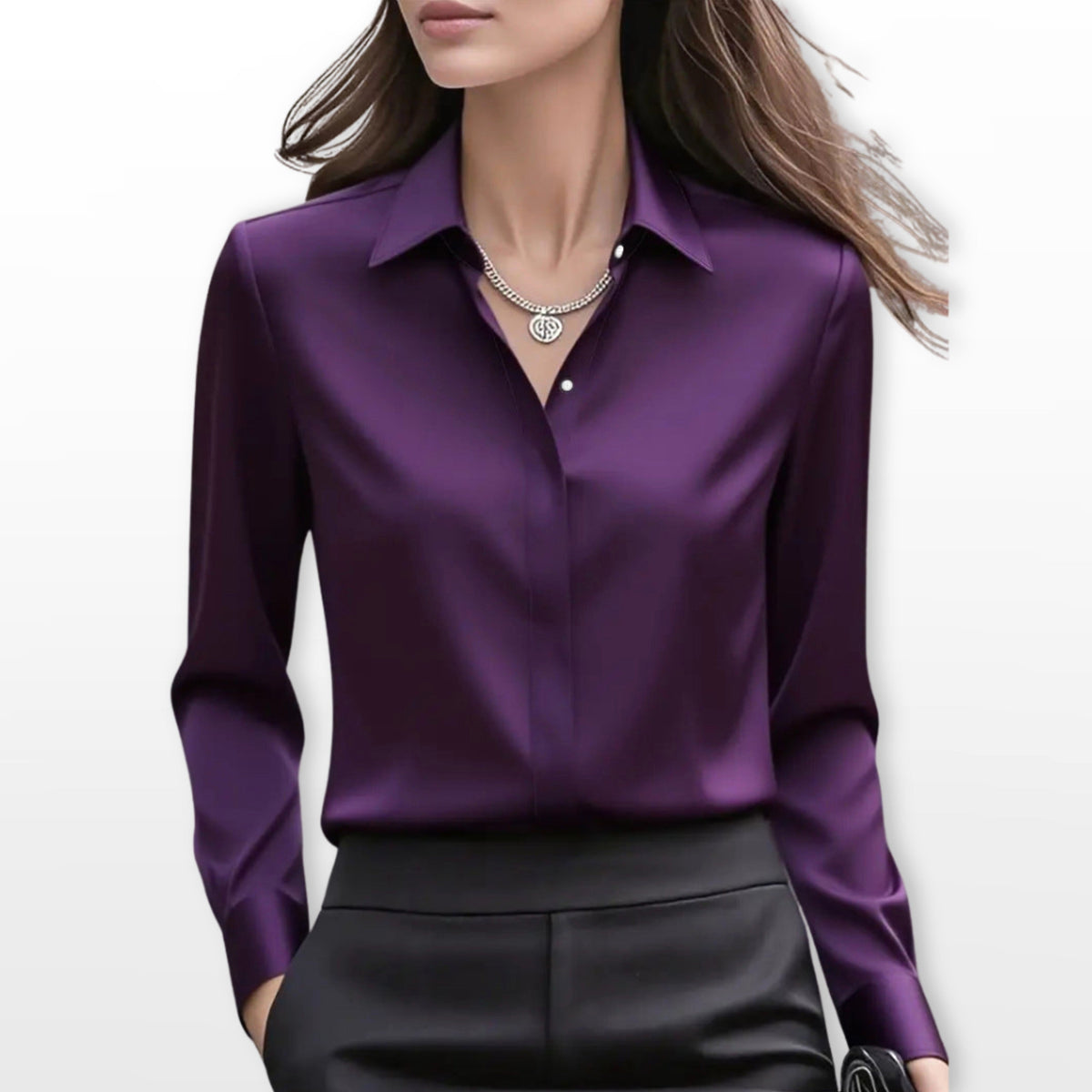 Amelia | Satynowa koszula damska, elegancka bluzka do biura | Rokishi