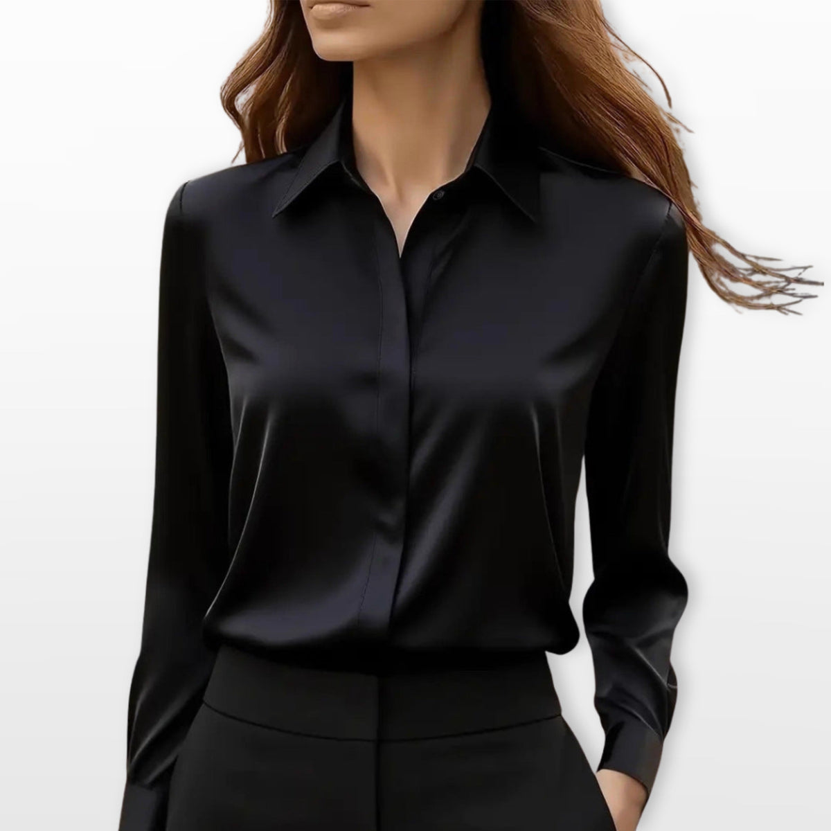 Amelia | Satynowa koszula damska, elegancka bluzka do biura | Rokishi