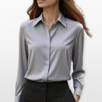 Amelia | Satynowa koszula damska, elegancka bluzka do biura | Rokishi