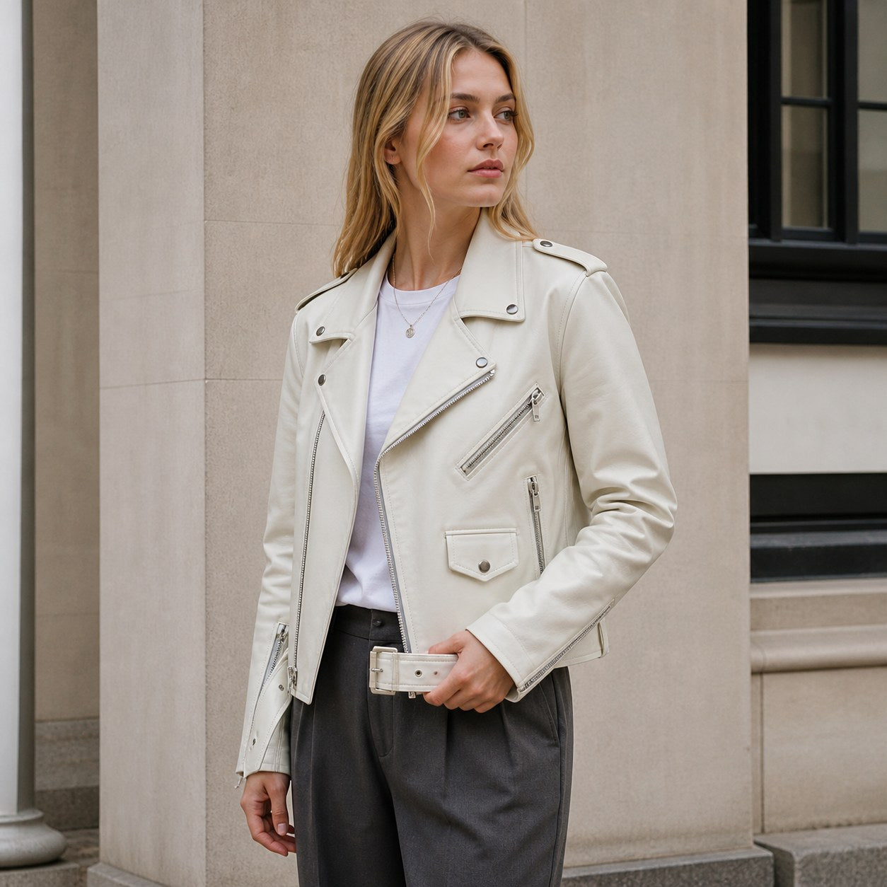 Mabel | Damska skórzana kurtka w stylu vintage, dopasowana kurtka z zamkiem | Rokishi | Brązowy