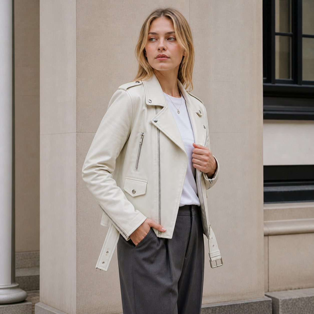 Mabel | Damska skórzana kurtka w stylu vintage, dopasowana kurtka z zamkiem | Rokishi | Brązowy