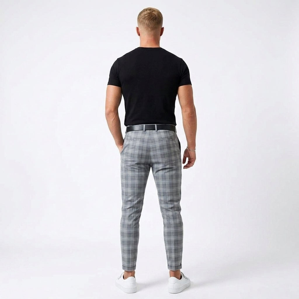 Marek | Męskie spodnie w kratę windowpane, eleganckie spodnie biznesowe | Rokishi