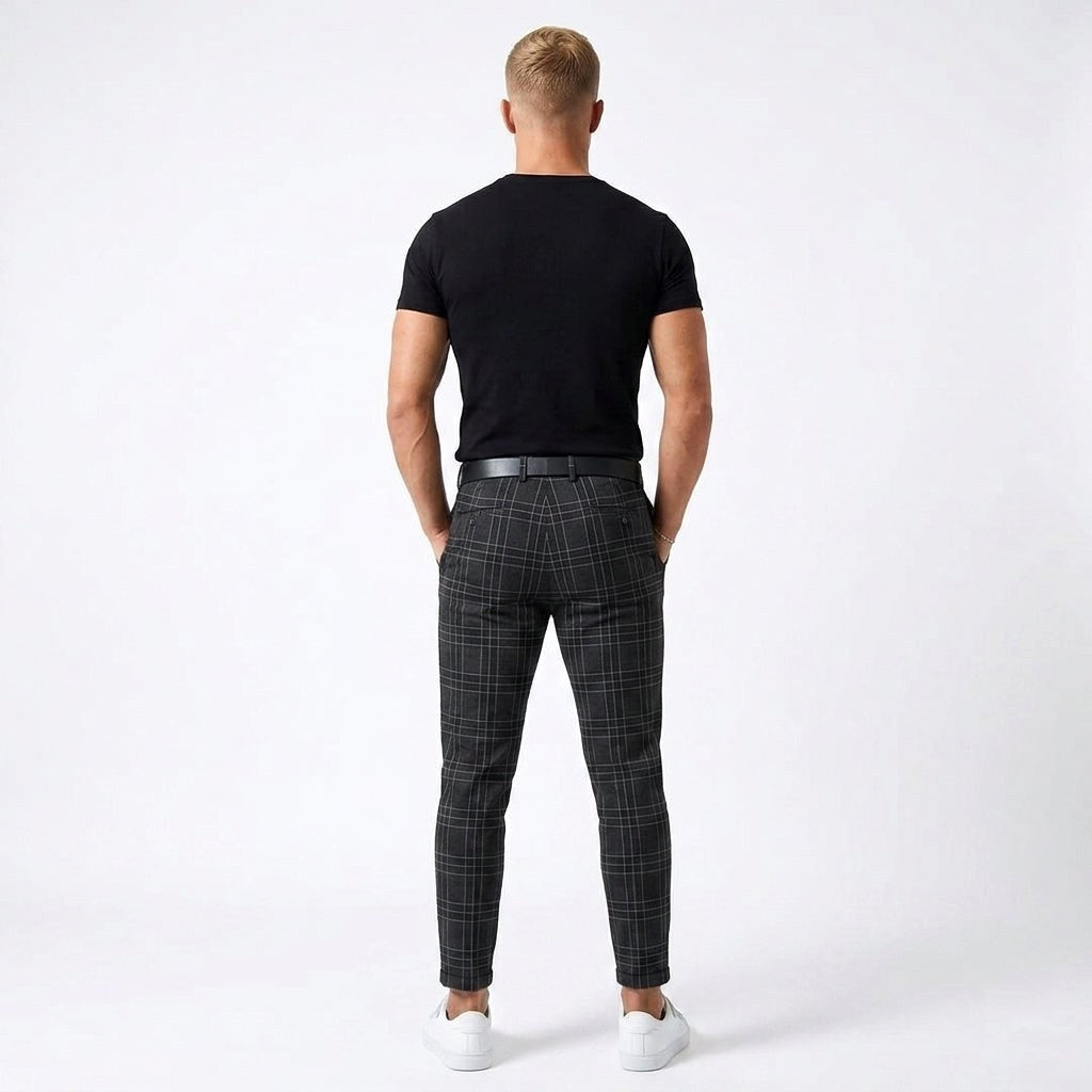 Marek | Męskie spodnie w kratę windowpane, eleganckie spodnie biznesowe | Rokishi