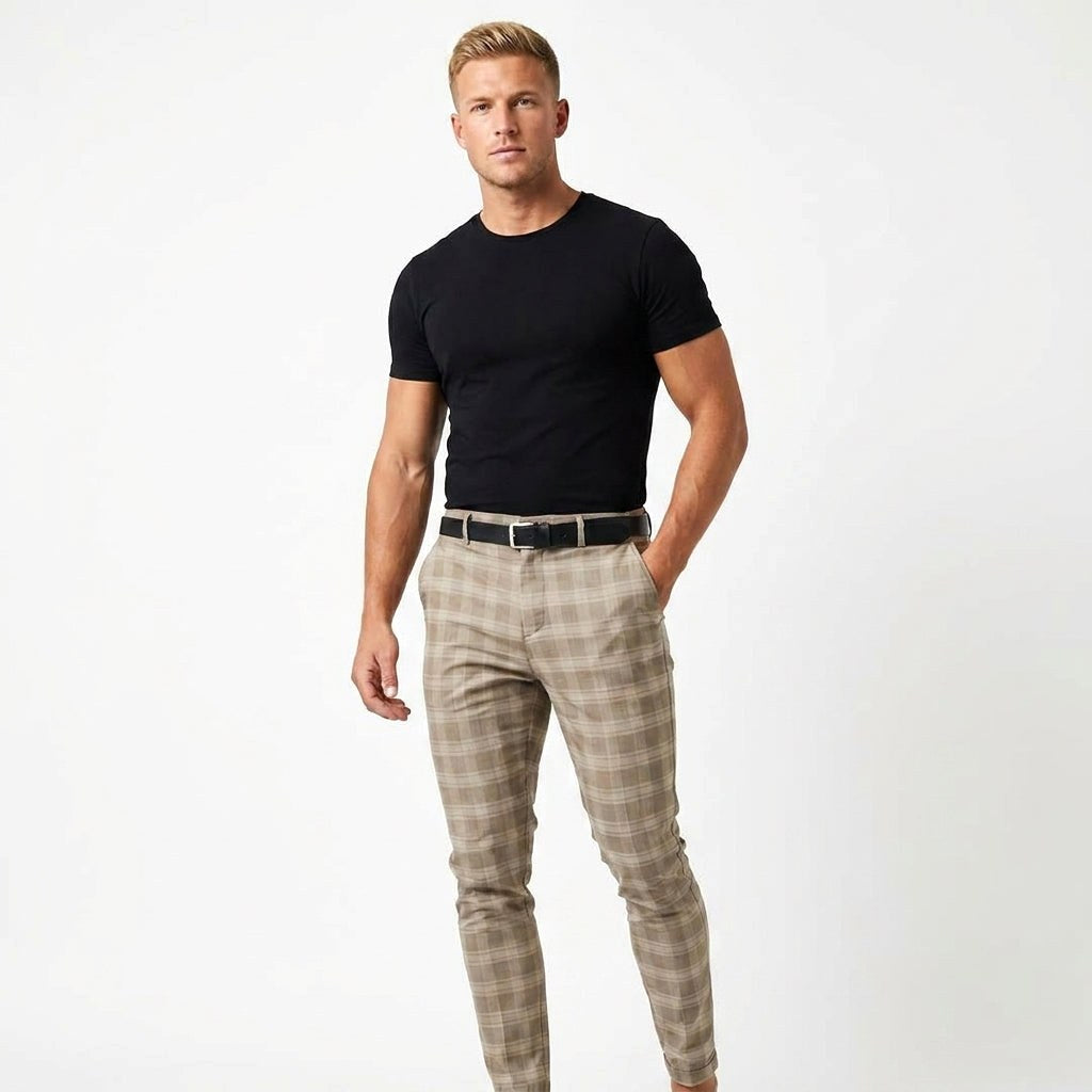 Marek | Męskie spodnie w kratę windowpane, eleganckie spodnie biznesowe | Rokishi