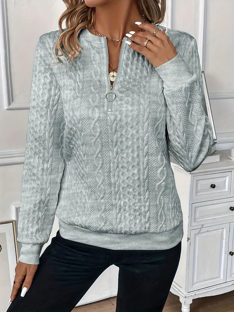 Margot | Damski sweter z krótkim zamkiem, przytulny sweter na co dzień | Rokishi | Szary