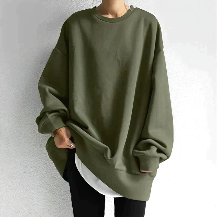 Marianne | Damski oversize'owy sweter tunika z okrągłym dekoltem, dzianina z opadającym ramieniem | Rokishi | Czarny