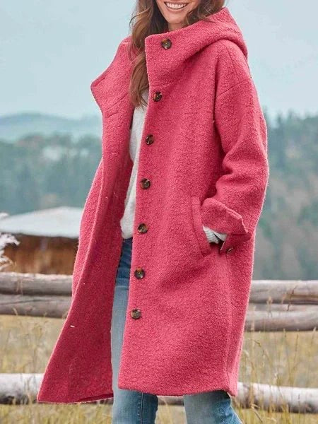 Marlene | Damski ciepły, przytulny płaszcz, elegancki płaszcz jesienny | Rokishi | Różowy