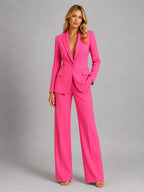 Martha | Damski dopasowany blazer z szerokimi spodniami, elegancki komplet na wyjątkowe okazje | Rokishi | Biały