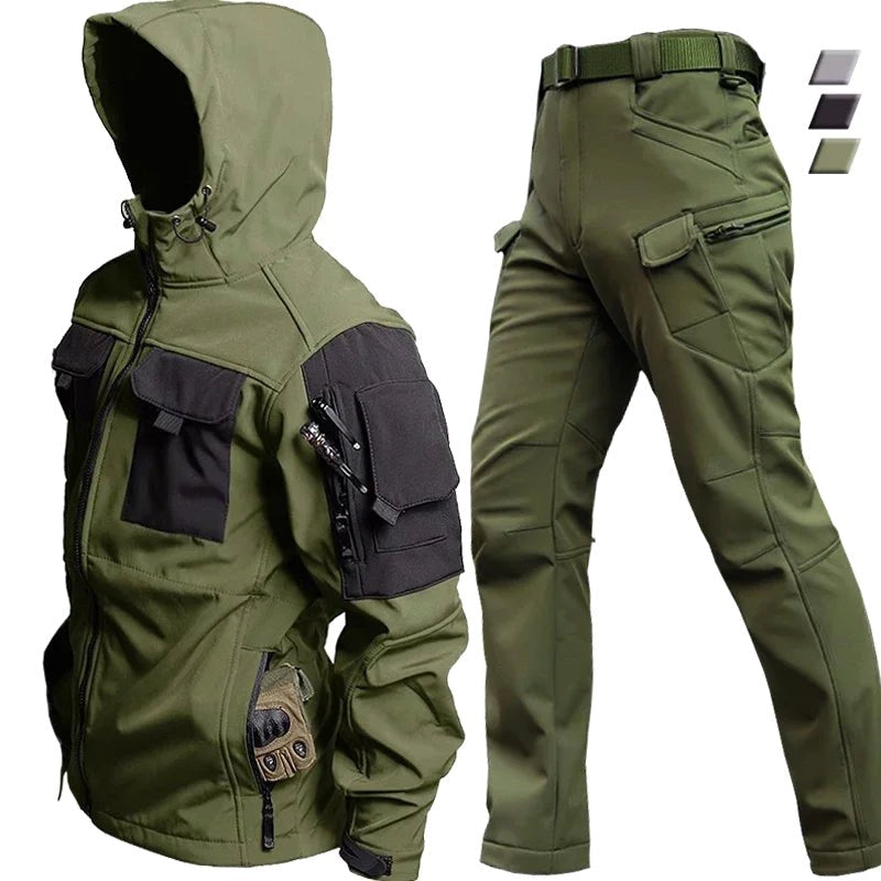 Michael | Męski wodoodporny dres termiczny z wieloma kieszeniami, funkcjonalny dres jesienny | Rokishi | Czarny (zestaw 2 szt.)