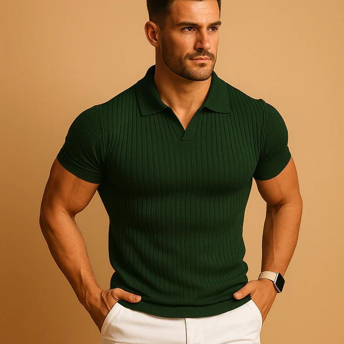 Miles | Męska koszulka polo z prążkowanej dzianiny z klasycznym kołnierzykiem, krótki rękaw | Rokishi | Biały