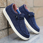 Niklas | Męskie loafersy z płótna z elastycznym sznurowaniem, lekkie buty typu slip-on | Rokishi | Granatowy