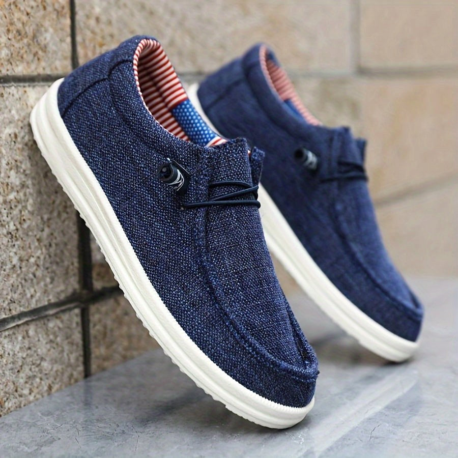 Niklas | Męskie loafersy z płótna z elastycznym sznurowaniem, lekkie buty typu slip-on | Rokishi | Granatowy