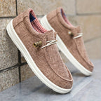 Niklas | Męskie loafersy z płótna z elastycznym sznurowaniem, lekkie buty typu slip-on | Rokishi | Granatowy
