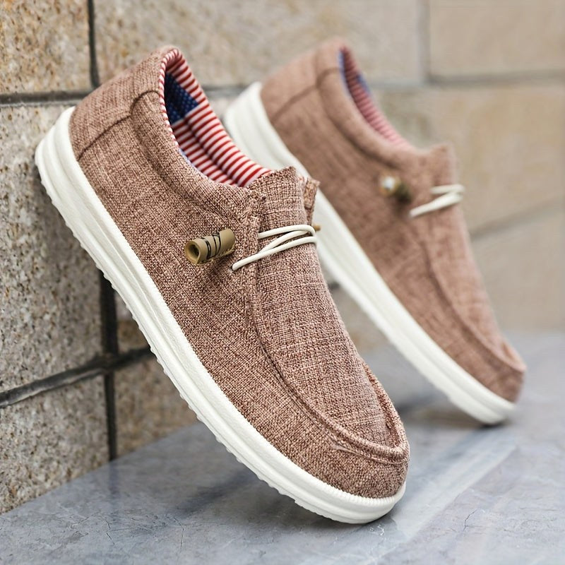Niklas | Męskie loafersy z płótna z elastycznym sznurowaniem, lekkie buty typu slip-on | Rokishi | Granatowy