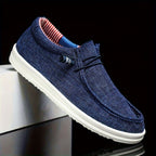 Niklas | Męskie loafersy z płótna z elastycznym sznurowaniem, lekkie buty typu slip-on | Rokishi | Granatowy