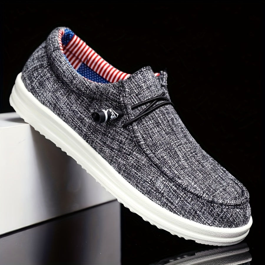 Niklas | Męskie loafersy z płótna z elastycznym sznurowaniem, lekkie buty typu slip-on | Rokishi | Granatowy